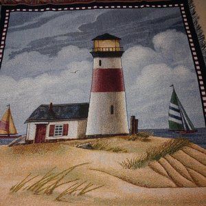 American Weavers Scenic Lighthouse Throw Blanket With Fringe size 54" by 48"
